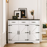 Maupvit 42.5" Farmhouse Buffet Cabinet with Storage, Coffee Bar Cabinet with 3 Drawers and 3 Barn Doors, Sideboard Cabinet, Wood Buffet Table Storage Cabinet for Kitchen, Dining Room,Living Room,White Maupvit