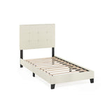 Furinno Laval Button Tufted Upholstered Platform Bed Frame, Twin, Linen Furinno