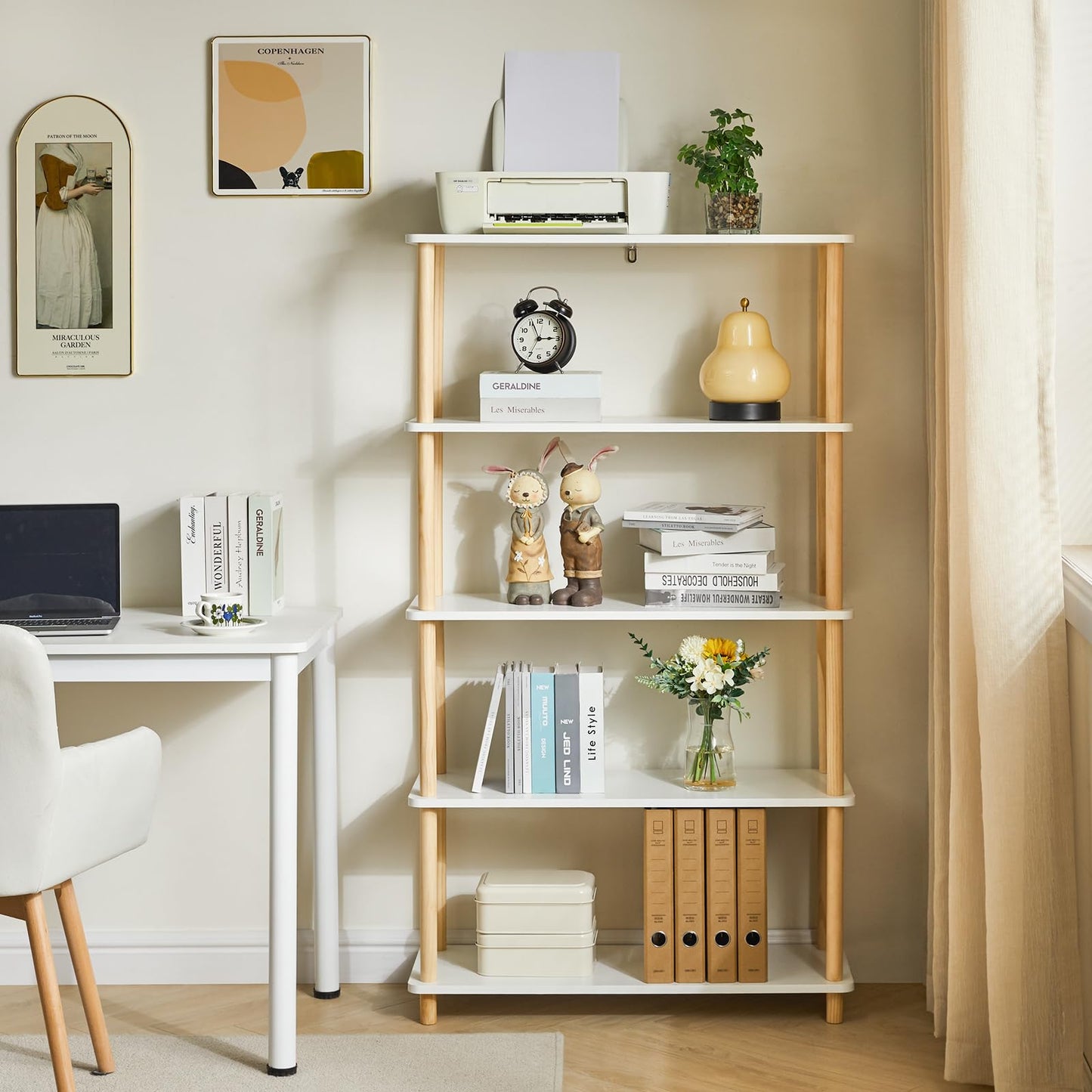 IBUYKE Modern 5-Tier Freestanding Wooden Bookcase - Stylish Multi-Purpose Organiser in White - WoodArtSupply