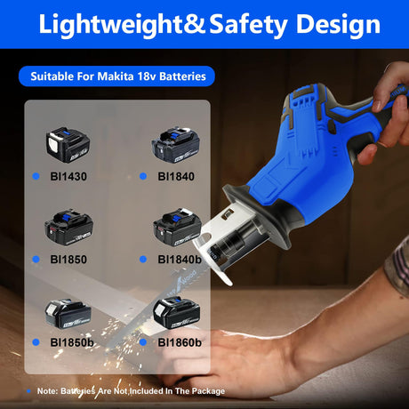 Reciprocating Saw Compatible with 18V Battery,Cordless Reciprocating Saw,0-3500SPM Variable Speed, 4 Saw Blades/Protective Glasses/Mitten Kit for Wood/Metal/PVC Cutting（Battery not included） Mudite