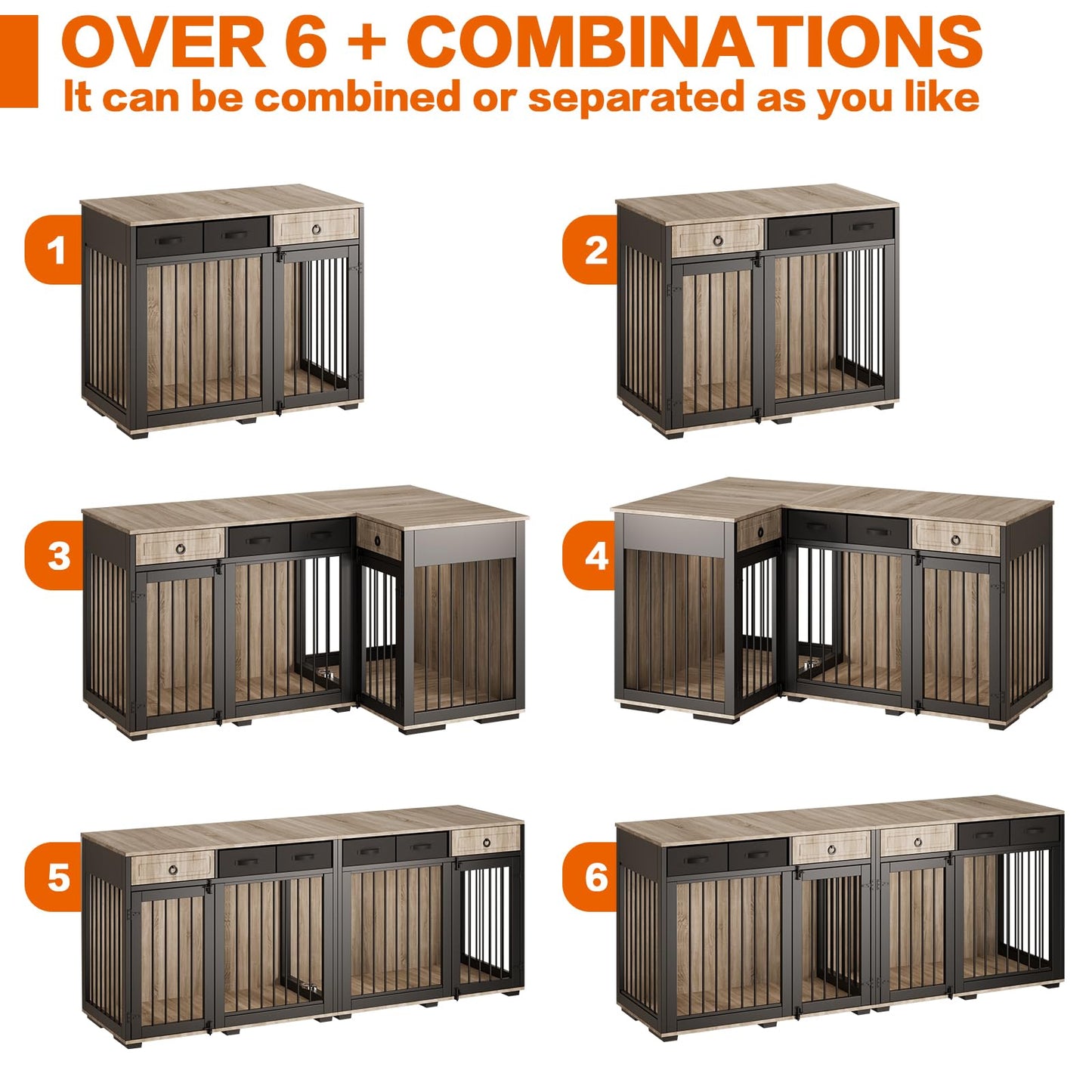 PAPIHO Dog Crate Furniture for 2 Dogs,Corner Wooden Furniture Style Combined Dog Crate Kennel with Fabric Drawers&Removable Divider,Dog Crate Can Use Separately - WoodArtSupply