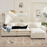 Oprisen Modular Sectional Sofa, Comfy Cloud Couch Sectional Sofa with Ottoman, Chenille Sofa Sleeper Deep Seat Sofa with Throw Pillows for Living Room (Beige White, 120"- L Shape) Oprisen