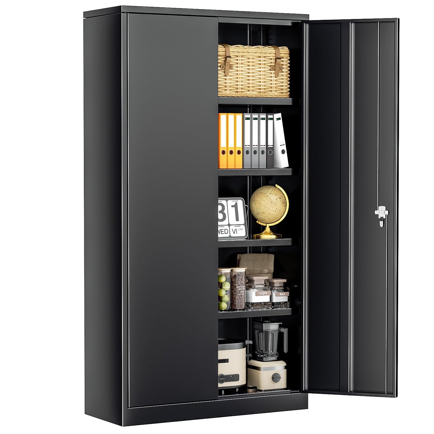 Bonusall Pantry Storage Cabinet with Lock, 72" H Metal Storage Cabinets with 4 Adjustable Shelves, Lockable Steel Cabinet for Home Office, Warehouse，School(Black) - WoodArtSupply