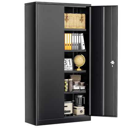 INTEGREAT Metal Storage Cabinet,72" Black Office Metal Cabinet with Locking Doors and Adjustable Shelves,Steel Locking Cabinets for Office,Home,Garage,Gym,School