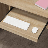 FAMAPY Reception Desk with Drawer & Cabinet, Reception Counter Desk with Keyboard Tray, Front Reception Table Retail Counter for Checkout, for Office Store, Oak and White, 25.2”D x 87.2”W x 47.2”H FAMAPY