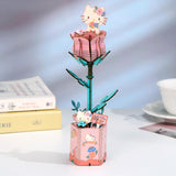 Hands Craft Hello Kitty and Friends Pink Rose 3D Wooden Puzzle Kit | DIY Flower Model | Arts & Crafts for Adults & Kids | Creative Hobby Kits | Hello Kitty Collectible | Wood Building Set Hands Craft