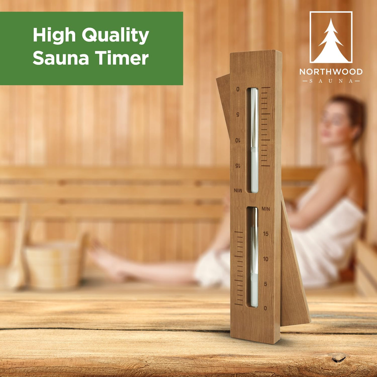 Northwood Sauna - Sauna Sand Timer - Handmade from Canadian Red Cedar Wood - Wall Mounted Rotating 15 Minutes Hourglass Timer with White Sand Northwood Sauna
