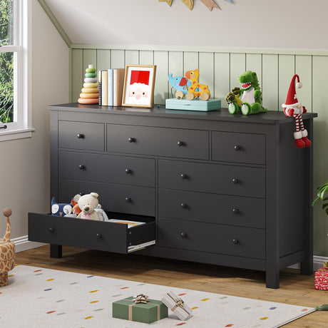 Hasuit Black Dresser for Bedroom with 9 Drawers, Modern 55.1" Long Dressers Chest of Drawer with Large Drawers, Large Capacity Storage Organizer Cabinet, Wide Dresser for Bedroom, Living Room, Hallway Hasuit