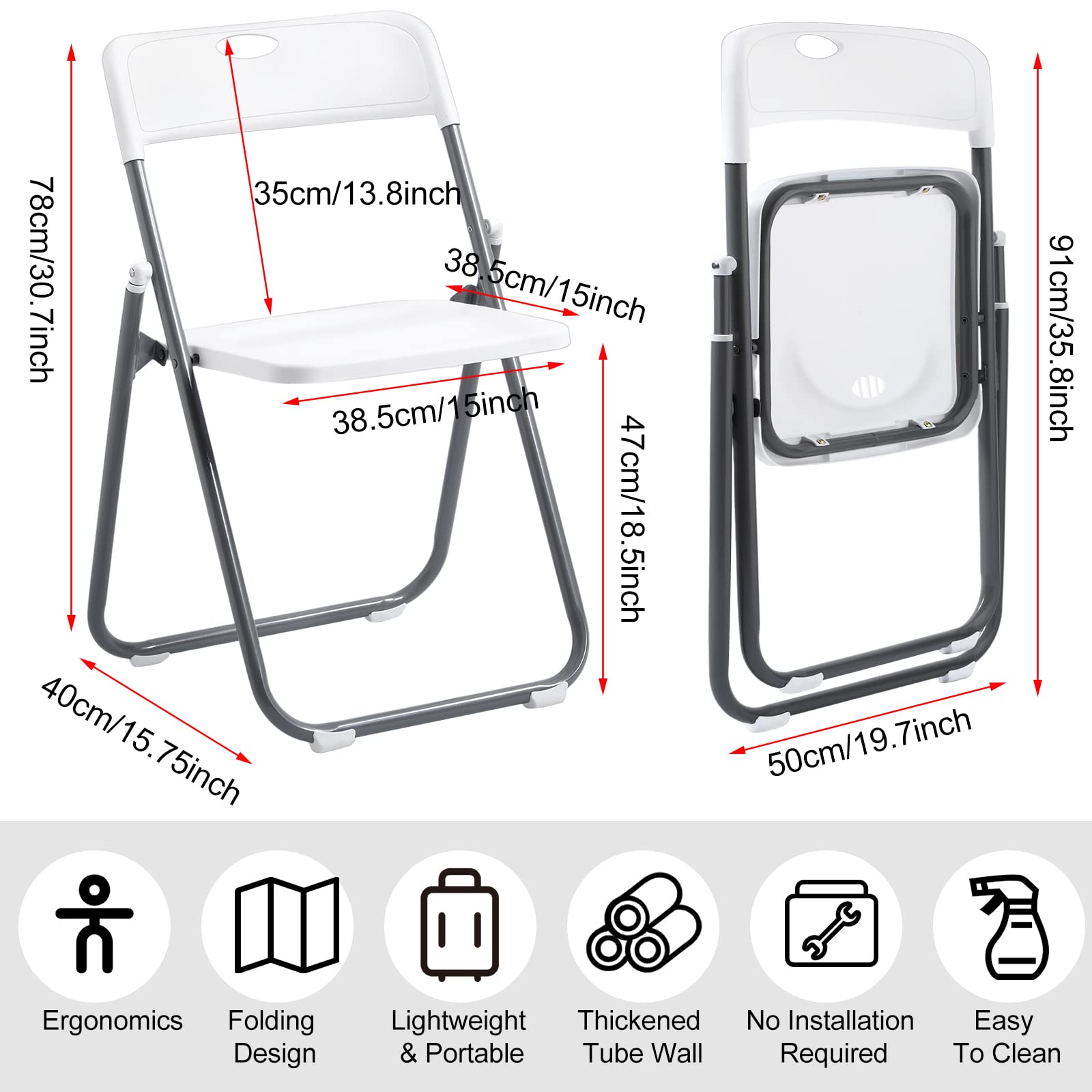 8 Pack 8 Pack Folding Plastic Chair with 330lb Capacity Stackable Folding Chair Portable Metal Foldable Chair Fold up Event Chairs for Office Dining Wedding Party Supplies Indoor Outdoor (Whi - WoodArtSupply