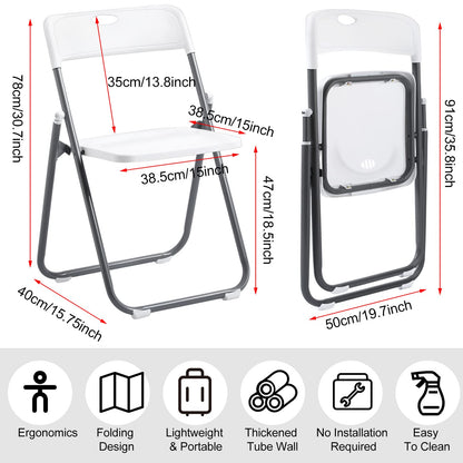 8 Pack 8 Pack Folding Plastic Chair with 330lb Capacity Stackable Folding Chair Portable Metal Foldable Chair Fold up Event Chairs for Office Dining Wedding Party Supplies Indoor Outdoor (Whi - WoodArtSupply