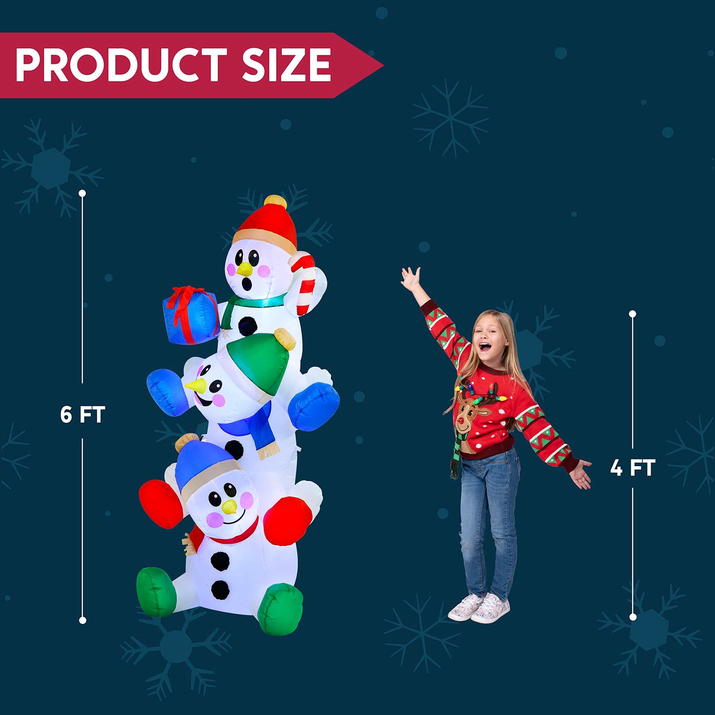 Joiedomi 6 FT Christmas Inflatable Stacked Snowman with Build-in LEDs Blow Up Inflatables for Xmas Party, Home Indoor Outdoor Yard Garden Lawn Winter Décor