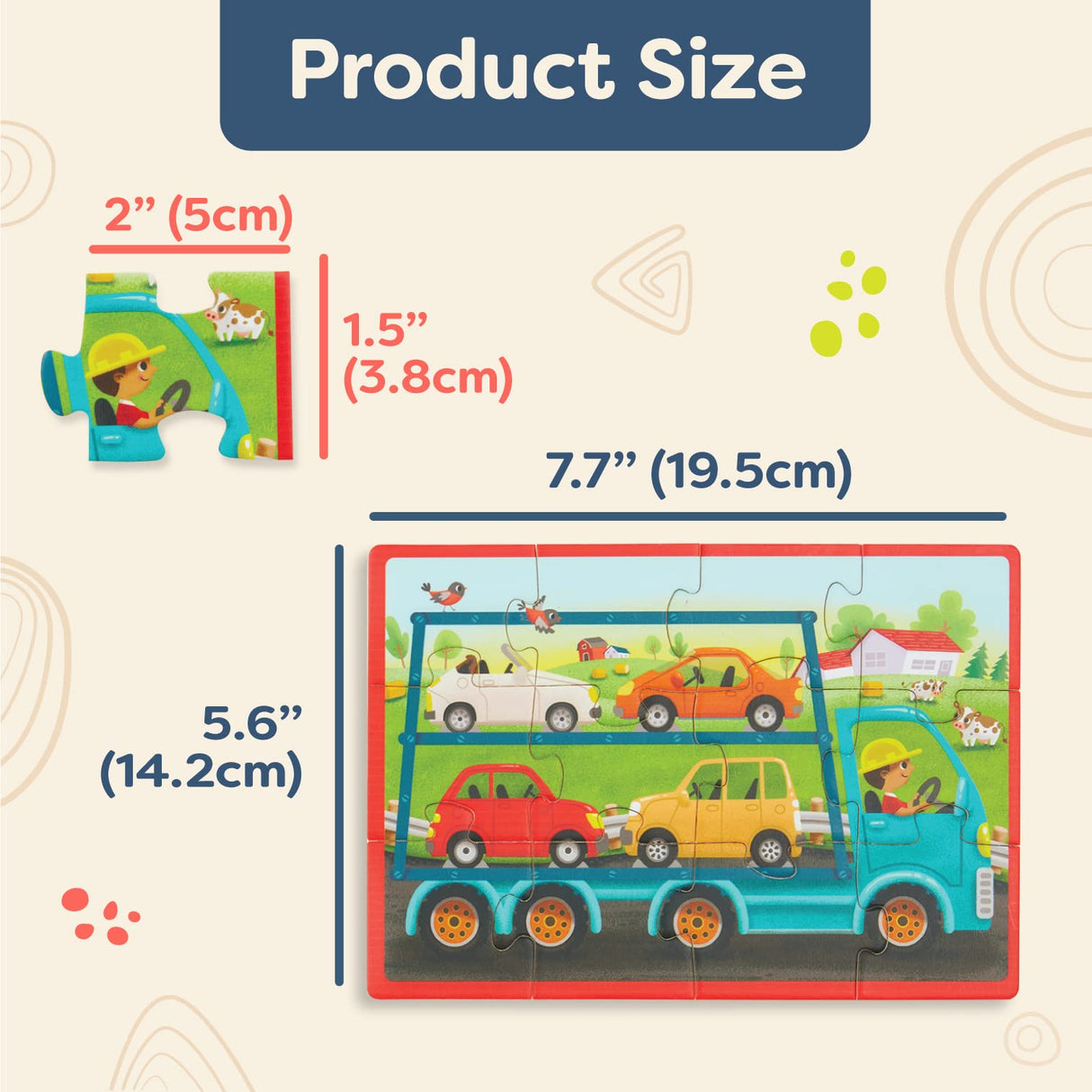 B. toys- Pack o' Puzzles - Trucks- Wooden Puzzle Set – 4 Truck Puzzles – Car Carrier, Loader, Excavator, Dump Truck – 12-Piece Jigsaw Puzzles for Kids – 3 Years + B. toys