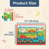 B. toys- Pack o' Puzzles - Trucks- Wooden Puzzle Set – 4 Truck Puzzles – Car Carrier, Loader, Excavator, Dump Truck – 12-Piece Jigsaw Puzzles for Kids – 3 Years + B. toys