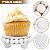 2 Pcs Wooden Risers for Displays Round Wood Riser Distressed Wood Risers Farmhouse Pedestal Display Stand Rustic Pedestal Stand Decor Beaded Display Risers for Tiered Trays Home (White, 3.94 Inch) Yookeer