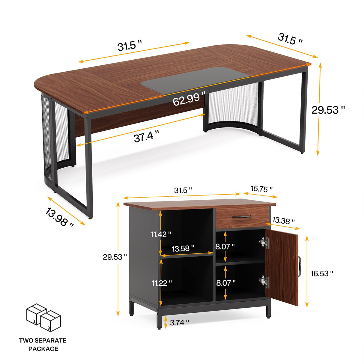 Tribesigns 63" Executive Desk, L-Shaped Desk with Drawer Cabinet, Large Corner Executive Office Desk with Storage Shelves, Business Furniture Set Workstation for Home Office (Brown & Black) Tribesigns
