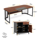 Tribesigns 63" Executive Desk, L-Shaped Desk with Drawer Cabinet, Large Corner Executive Office Desk with Storage Shelves, Business Furniture Set Workstation for Home Office (Brown & Black) Tribesigns