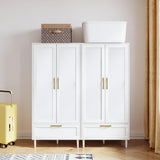 ALBSL Bedroom Armoire Wardrobe Closet with Hanging Rod,60" 2 Door Almirah for Clothes with Drawers,Morden Storage Cabinet,White ALBSL