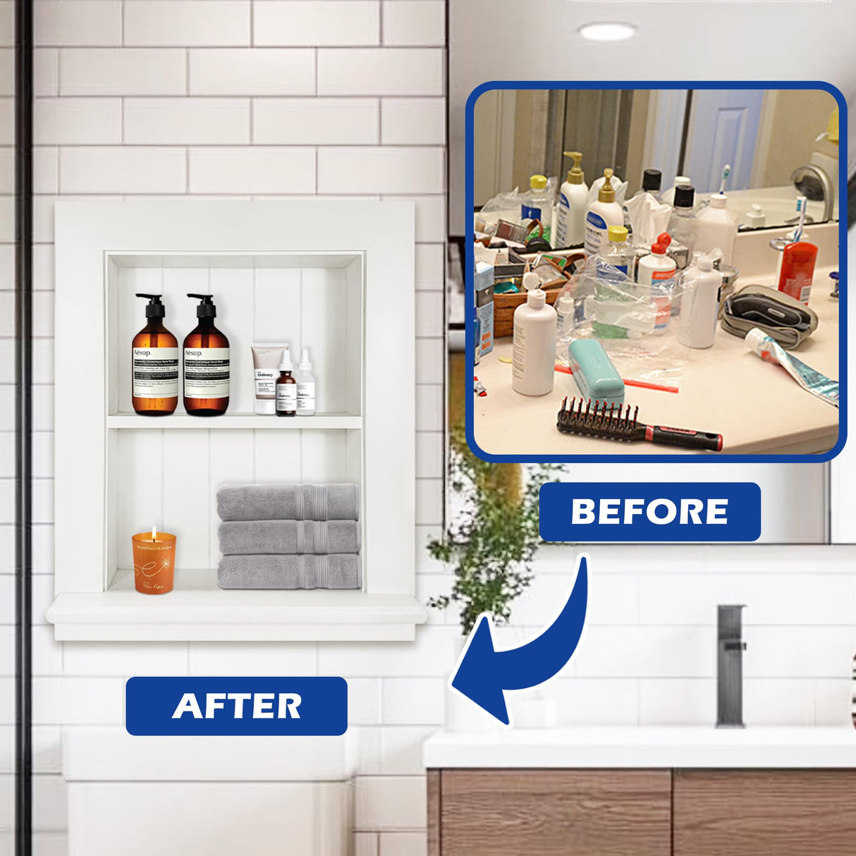 Royxen Bathroom Wall Cabinet with 2-Tier Shelves,Wooden Recessed Medicine Cabinet Over Toilet Storage Cabinet,Bathroom Cabinet Wall Mount for Home Storage, 14 x 18 Inch, White Royxen