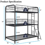 Movdevy Heavy Duty Metal Triple Bunk Beds for Adults and Kids and Teens, Modern Style Twin Over Twin Over Twin Size Triple Bunk Bed with Safe Guardrail, 3 Bunk Beds Easy to Assemble (Black) Movdevy