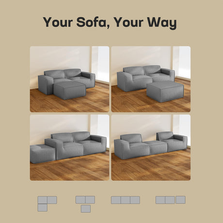 Marsail Modular Sectional Sofa, 80" L-Shaped Modular Sectional Couch with Deep Seat, Freely Combinable Sectional Clound Sofa for Living Room, No Assembly, Plush Corduroy Fabric, Grey Marsail