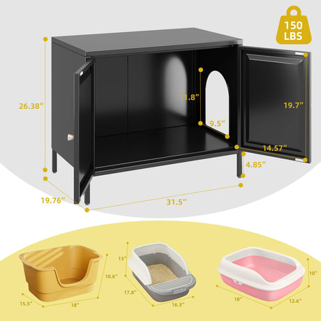 Aobabo Cat Litter Box Enclosure, Metal Cat Washroom Furniture with Barn Door, Pet House, Fit Most of Litter Box, Black, Assembly Required Aobabo