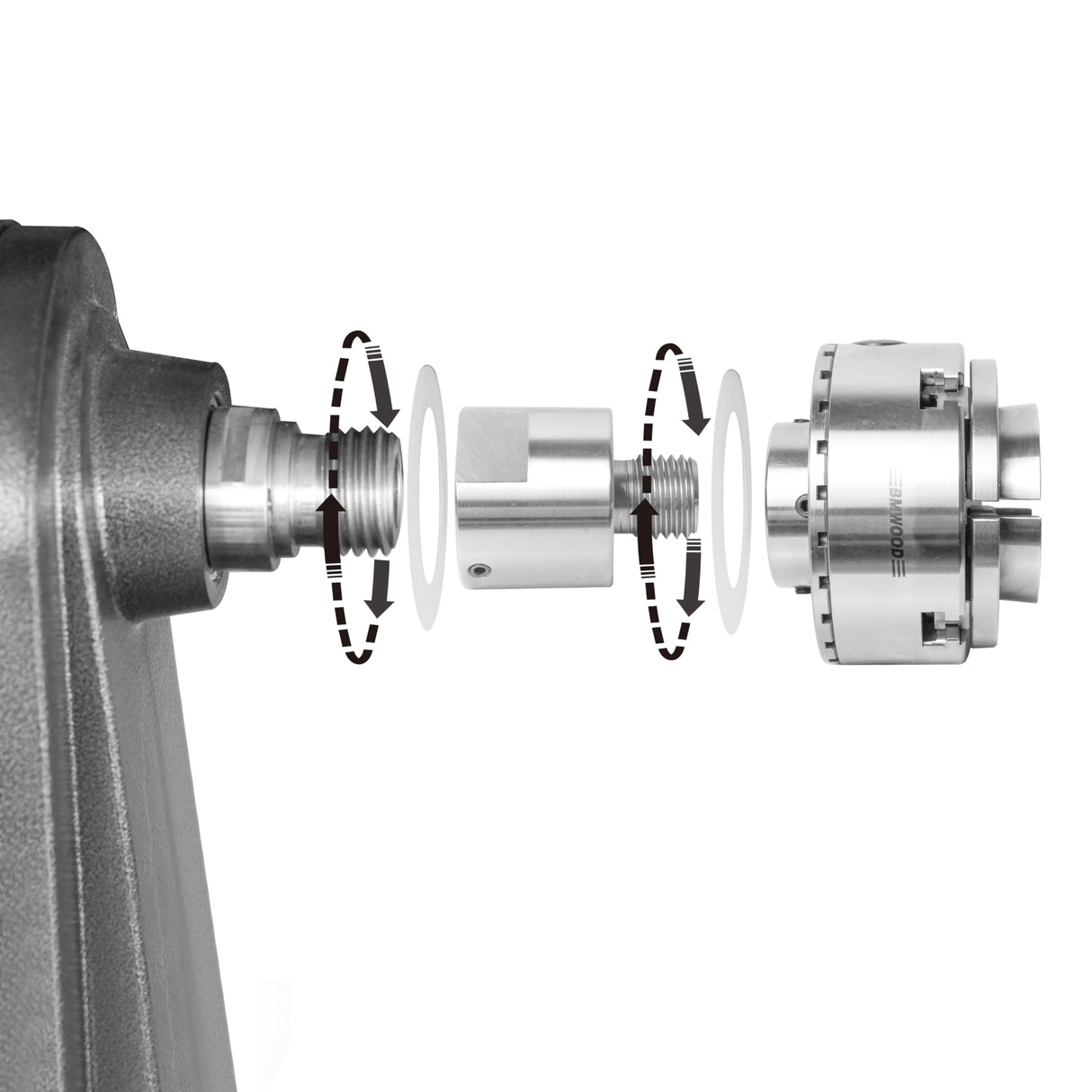 BMWOOD 1x8"TPI Female to 1-1/4"x8TPI Male Thread Adaptor, Woodworking Lathe Headstock Spindle Adaptor with Two Nylon Washers. BMWOOD