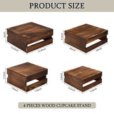 Sieral 4 Pieces Wood Cupcake Display Stand Decorative Dessert Appetizer Cake Stand Risers Wooden Crate Rustic Cake Risers for Decor Wooden Crate Style Storage Organizer for Party(Burnt Wood) Sieral