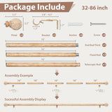 Zeerobee Wood Curtain Rods for Windows 48 to 84, 1 Inch Heavy Duty Drapery Rods with Imitation Wood Grain Leaf Pattern Finials, Indoor/Outdoor Modern Curtain Pole, 32"-86", Brown zeerobee