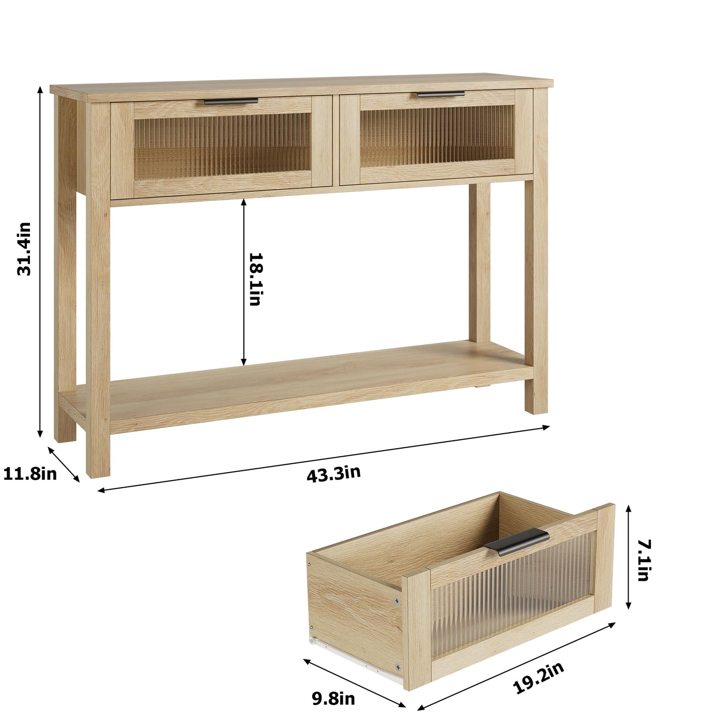 CABIHOME Entryway Table, Wood Console Table with 2 Glass Drawers, 2 Tier Sofa Table with Storage for Living Room, Foyer Tables for Entryway-Burlywood - WoodArtSupply