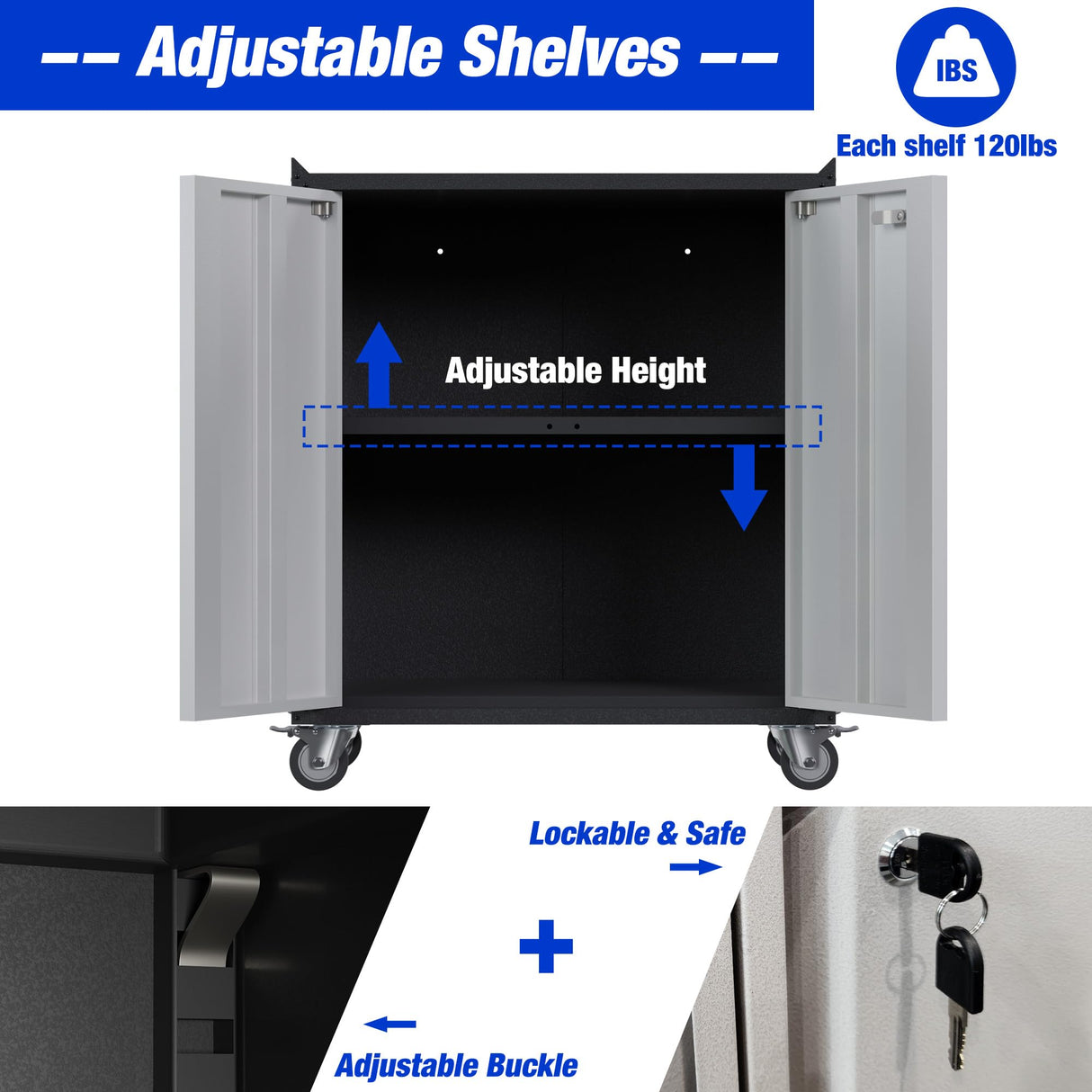 Aobabo 2 Door Tool Cabinets for Garage, 35.4 Inches Lockable Garage Storage Cabinet, Locking Metal Storage Cabinet with Wheels, Rolling Tool Chest, Assembly Required, Black/Gray Aobabo