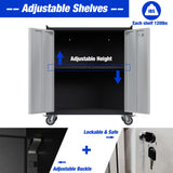 Aobabo 2 Door Tool Cabinets for Garage, 35.4 Inches Lockable Garage Storage Cabinet, Locking Metal Storage Cabinet with Wheels, Rolling Tool Chest, Assembly Required, Black/Gray Aobabo