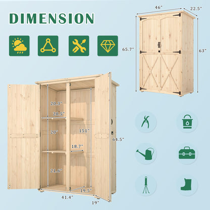 AECOJOY Outdoor Storage Shed with Waterproof Roof, Wooden Storage Cabinet Large Outdoor Shed Tool Shed with 2 Removable Shelves&Double Lockable Doors, Natural Wood