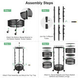 Fruit and Vegetable Basket Bowls for Kitchen with Metal Top Lid, SNTD 5 Tier Rotating Storage Rack Cart for Potato Onion Bread Banana, Wire Basket Organizer on Wheels, Large, Black SNTD