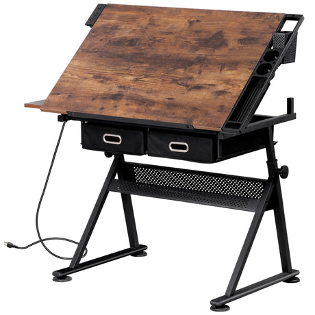 ZENY Adjustable Drafting Table with Stool, Tilting Drawing Desk Artist Table with Storage Drawers, Art Craft Workstation for Home Office Reading, Writing, Crafting ZENY