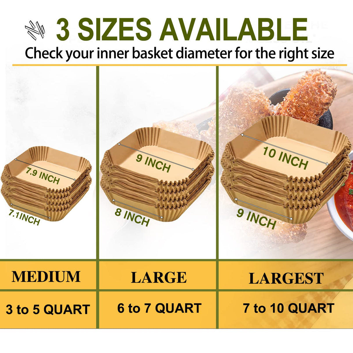 Large Air Fryer Disposable Paper Liners Square 9 Inch, 125 Pcs Parchment paper liner for 5-8QT Air fryer, Oil-proof, Water-proof, Parchment Baking Paper for Baking Roasting Microwave mutvle