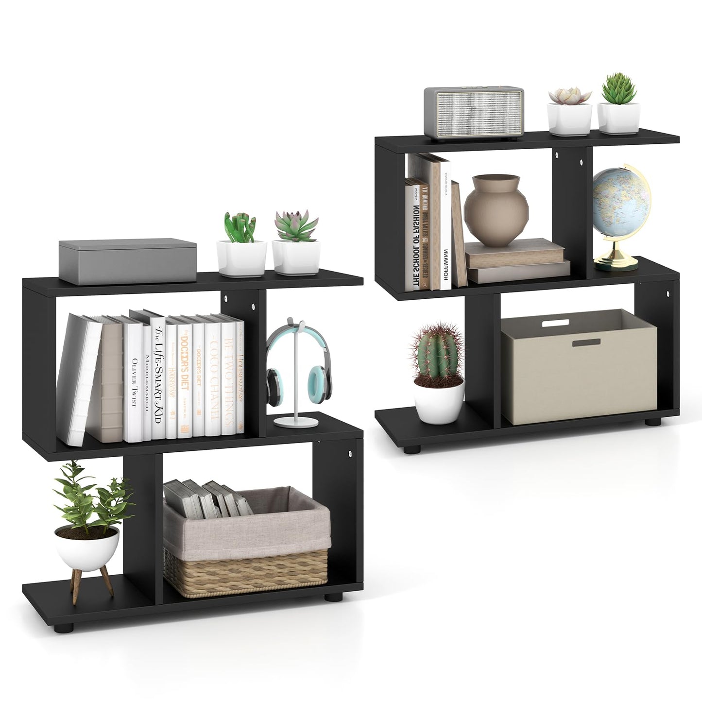 Tangkula Geometric 2-Tier Bookshelf - Stylish Open Storage Shelf for Home and Office - WoodArtSupply