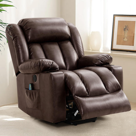 COOSLEEP Power Lift Recliner Chair for Elderly with Massage and Heat, Breathable Leather Recliner Chair for Adults, 2 Cup Holders, USB Ports, Electric Support of Metal,Remote, Xmas Gift(Borwn) COOSLEEP HOME