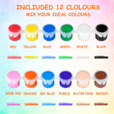 10 Pack Washable Acrylic Paint Set for Kids Arts and Crafts,140 PCS Gouache Watercolor Paint Sets of 12 Colors for Party Classroom Painting Supplies, 10 Pairs Flat and Pointed Brushes MicoSim