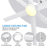 Ohniyou 72 Inch Large Industrial Ceiling Fan with Lights Remote Control, White Big Ceiling Fan with 6 Metal Blades, 6-speed Quiet DC Motor for Outdoor Patios Shop Living Room Garage Ohniyou