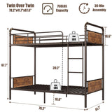 IDEALHOUSE Metal Bunk Bed Twin Over Twin, Twin Bunk Beds, Heavy Duty Twin Size Metal Bunk Bed with High Guardrail & Ladders, Convertible Bunk Beds for Kids Adults, No Box Spring Needed IDEALHOUSE