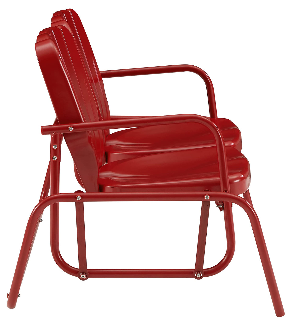 Crosley Furniture Ridgeland Retro Metal Outdoor Loveseat Glider, 2-Person Rocking Patio Bench for Porch, Bright Red Gloss Crosley Furniture