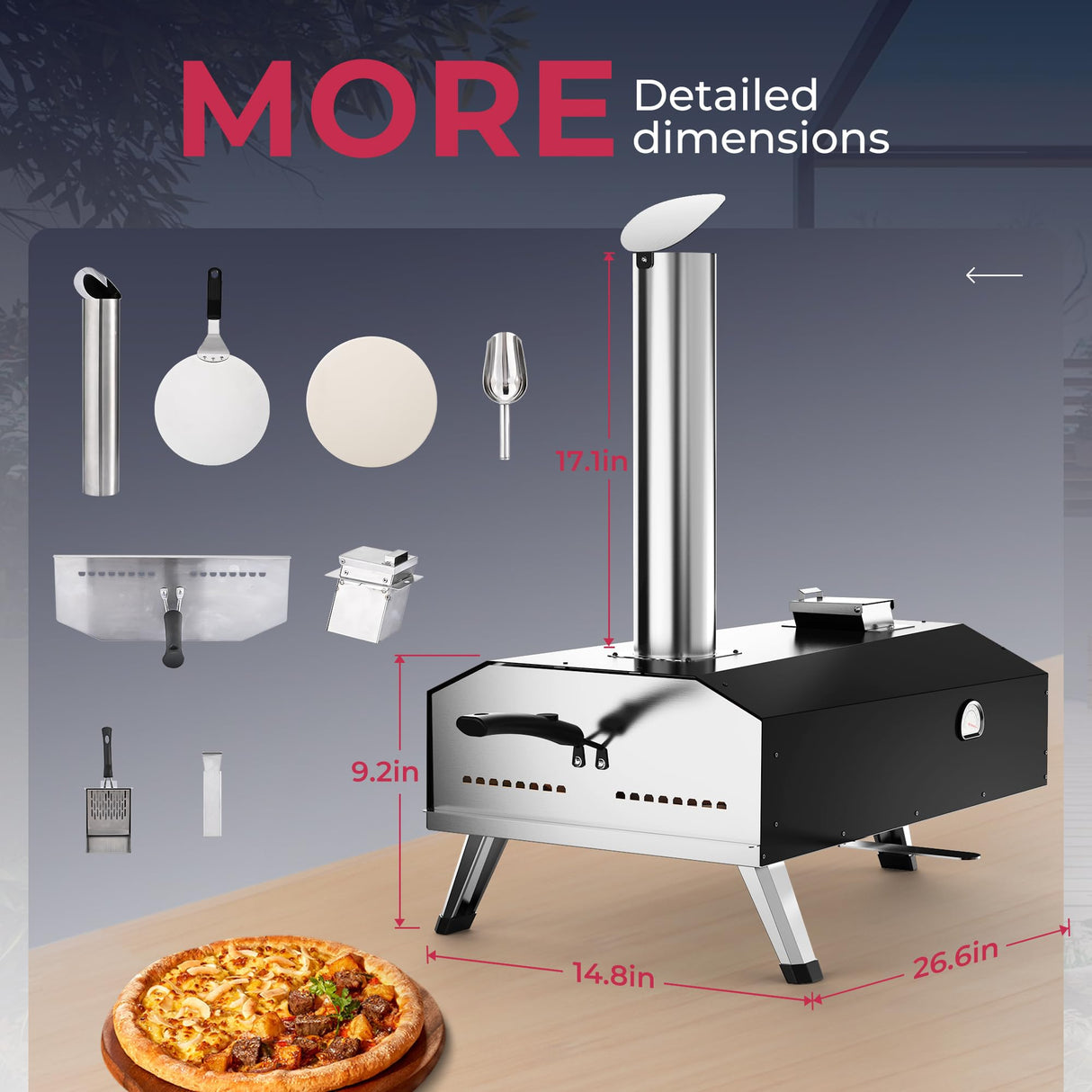 Icyglee 12" Wood Pellet Outdoor Pizza Oven,Wood Fired Portable Pizza Maker with Rotatable Pizza Stone, Countertop Pizza Grill for Backyard and Outside, Black Icyglee