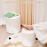 oakvivo Round Ottoman Foot Stool with Storage Set of 2, Storage Ottoman with Removable Lid, Soft Teddy Velvet Upholstered Footstool, Vanity Stool for Makeup, Foot Rest for Living Room, Bedroom, White oakvivo