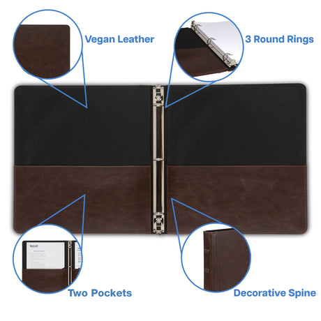 Samsill Vintage Hardback 3 Ring Binder, Professional Binder Organizer, Planner, 1 Inch 3 Ring Binder, Letter Size 8.5 x 11, No Zipper, Brown Samsill