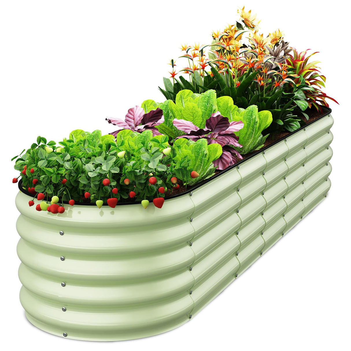 Pattiumo Oval 8x2x1.5 FT Galvanized Raised Garden Bed Kit, 31 in 1 Large Metal Planter Box for Outdoor Gardening, 18” Garden Bed for Vegetables Flower Herb(Sage Green) Pattiumo
