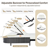 Merax Outdoor Daybed,Patio Rattan Daybed with Adjustable Backrest,Patio Wicker Loveseat Lounger,Outdoor Bed Loveseat Sofa Set with Pillows and Cushions for Garden, Backyard, Poolside,Black+Beige Merax