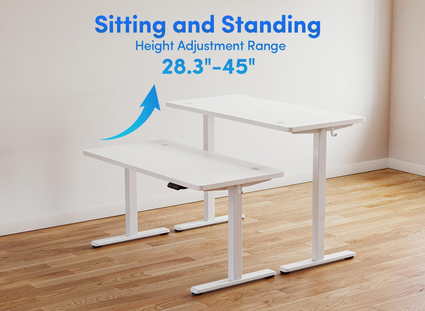 BANTI 63'' Standing Desk, Electric Stand up Height Adjustable Home Office Table, Sit Stand Desk with Splice Board, White - WoodArtSupply