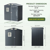 Grovellis Update Version 6x4 FT Outdoor Metal Storage Shed, Single Door, 1 Clear Window, Tool Shed for Garden, Patio, Backyard Nightblue Grovellis