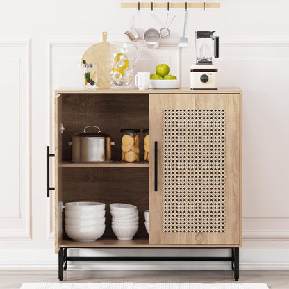 KFO Storage Cabinet with Handmade Natural Rattan Doors, Rattan Cabinet Sideboard Buffet Cabinet, Accent Cabinet for Living Room, Hallway, Dining Room, Entryway