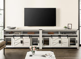 WAMPAT 2-in-1 Farmhouse TV Stands for 100+ Inch TV, Antique White 118" Wooden Entertainment Center with Mesh and Barn Doors, Set of 2 TV Console with Open Storage Space for Living Room, Bedroom WAMPAT